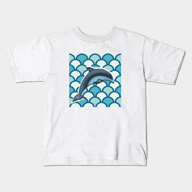 Dolphin Ocean Animal with Waves Kids T-Shirt by dukito